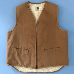 Vintage Carhartt Sherpa Lined Duck Brown Vest Made in USA Mens XL Tall‎